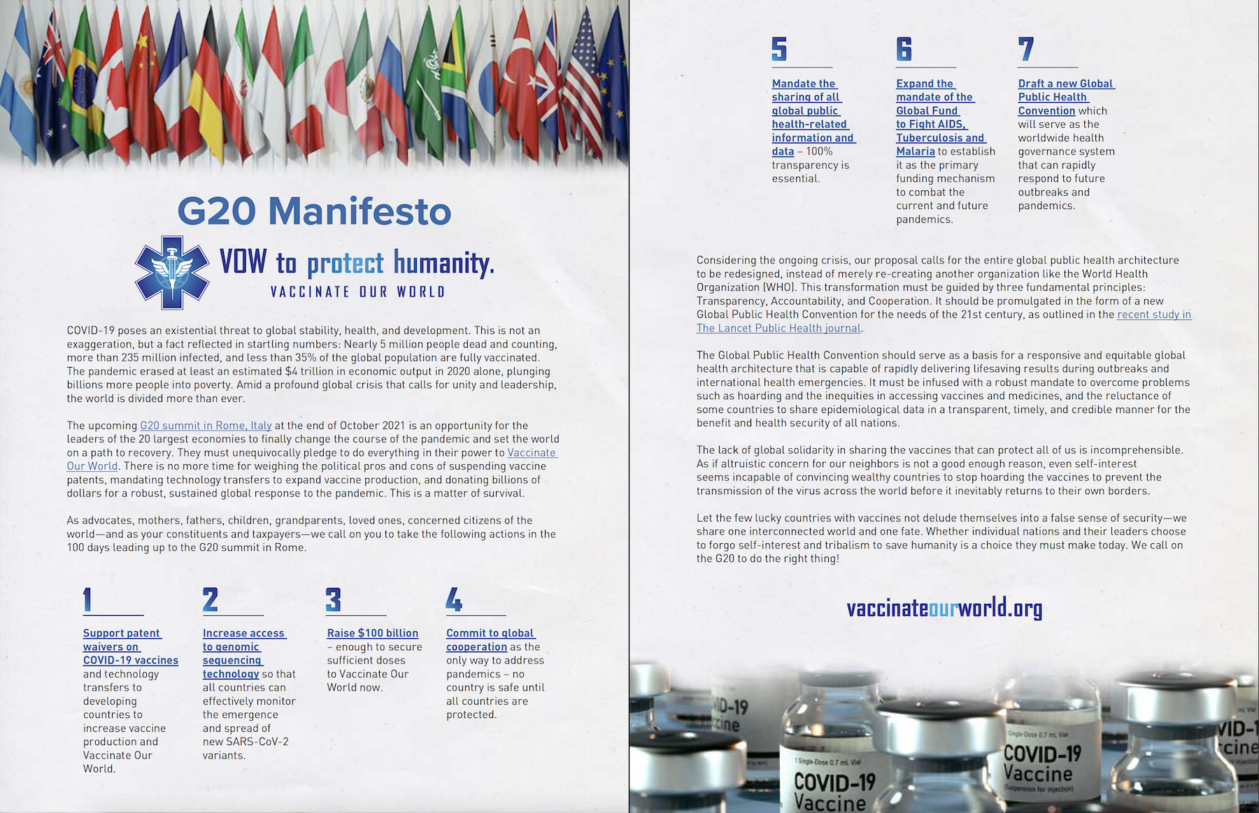 Imagen destacada para 24 días para la Cumbre del G20: Siete acciones para acabar con la pandemia: El Manifiesto del G20