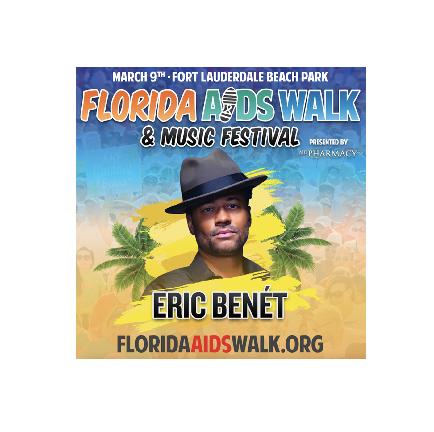 Imaj prensipal pou atis R&B Eric Benét ki pral dirije mache kont SIDA nan Florid la.