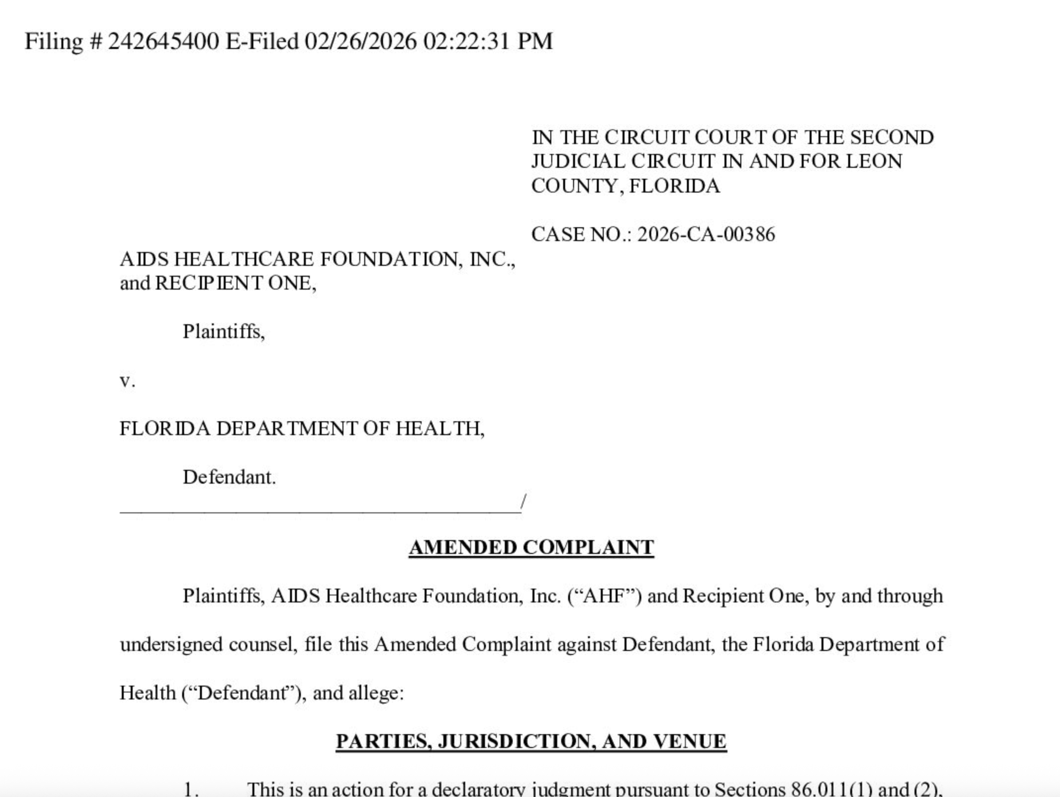 题为“AHF起诉佛罗里达州卫生部门,阻止紧急规则削减数千人获得艾滋病药物的途径”的特色图片