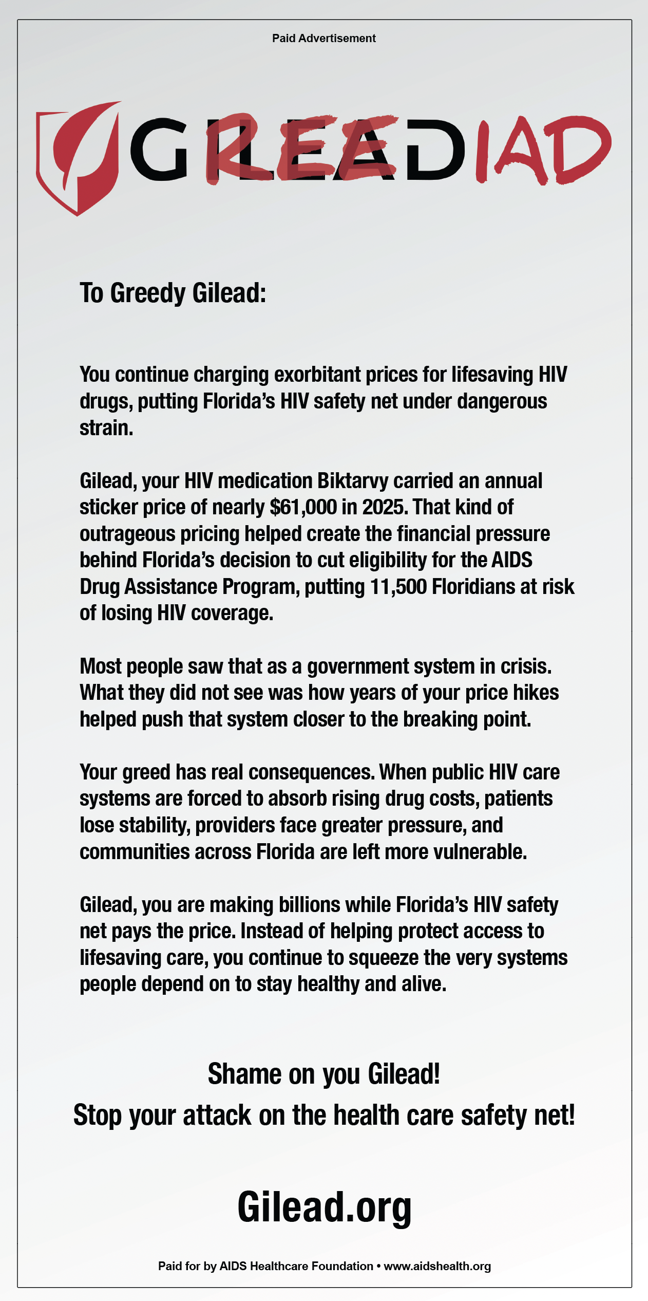 الصورة الرئيسية لـ "مؤسسة الصحة الأمريكية تنتقد شركة جلعاد لدورها في أزمة أدوية الإيدز في فلوريدا"